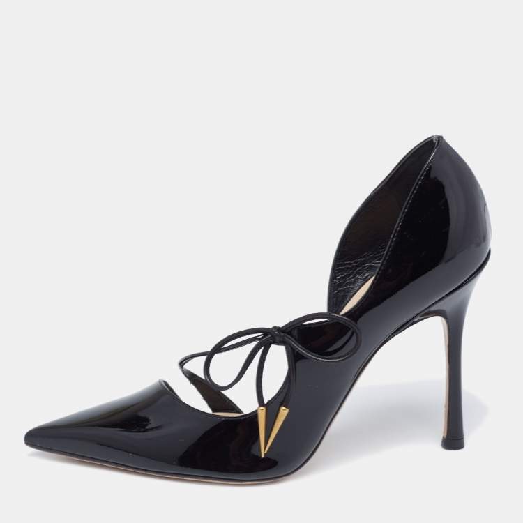 Pre Owned Dior Black Patent Leather Bow Knot D'Orsay Pumps Size 37