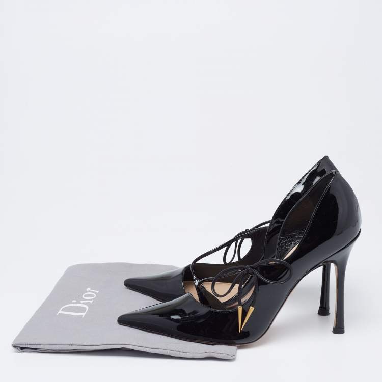 Pre Owned Dior Black Patent Leather Bow Knot D'Orsay Pumps Size 37