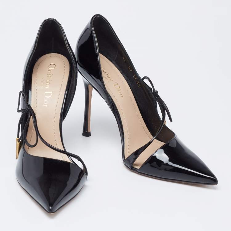 Pre Owned Dior Black Patent Leather Bow Knot D'Orsay Pumps Size 37