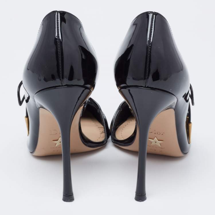Pre Owned Dior Black Patent Leather Bow Knot D'Orsay Pumps Size 37