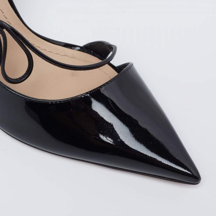 Pre Owned Dior Black Patent Leather Bow Knot D'Orsay Pumps Size 37