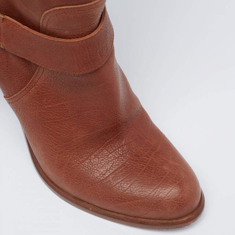 Pre Owned Dior Brown Leather CD Logo Knee Length Boots Size 38