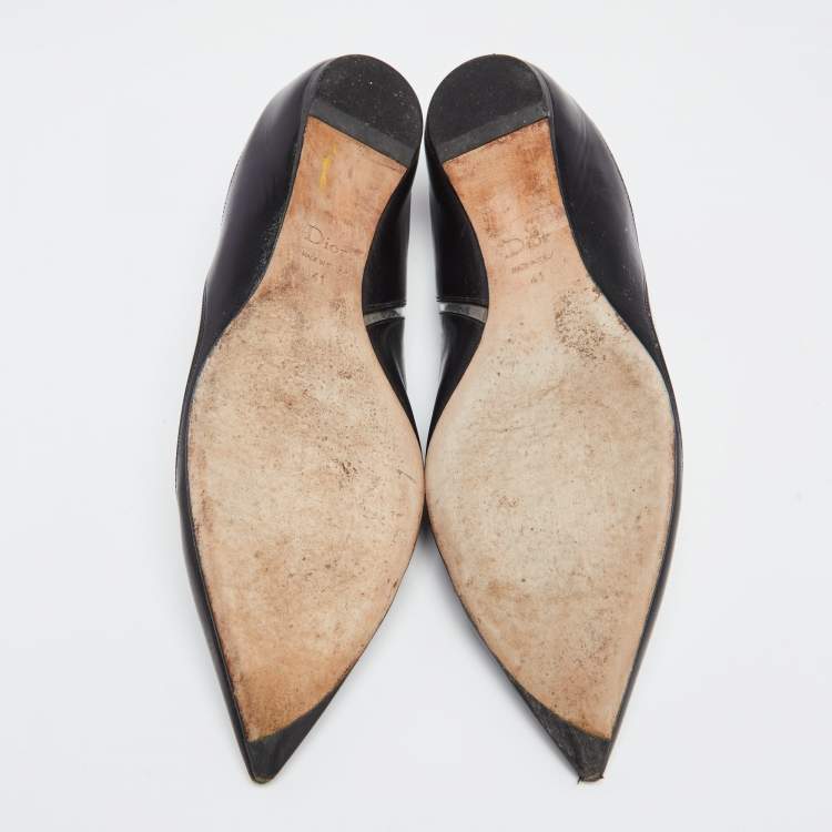Pre Owned Dior Black Leather And PVC Pointed Toe Ballet Flats Size 41