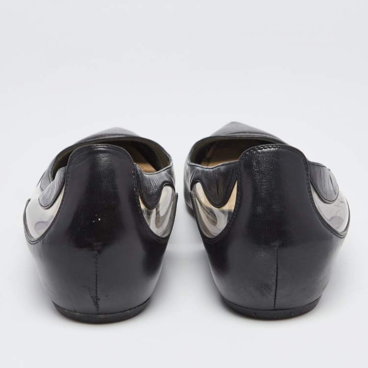 Pre Owned Dior Black Leather And PVC Pointed Toe Ballet Flats Size 41