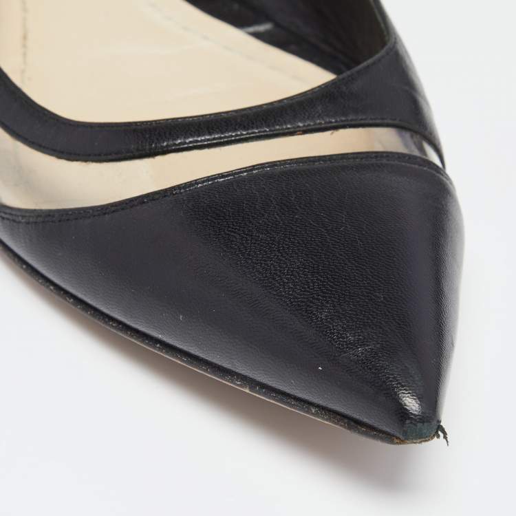 Pre Owned Dior Black Leather And PVC Pointed Toe Ballet Flats Size 41