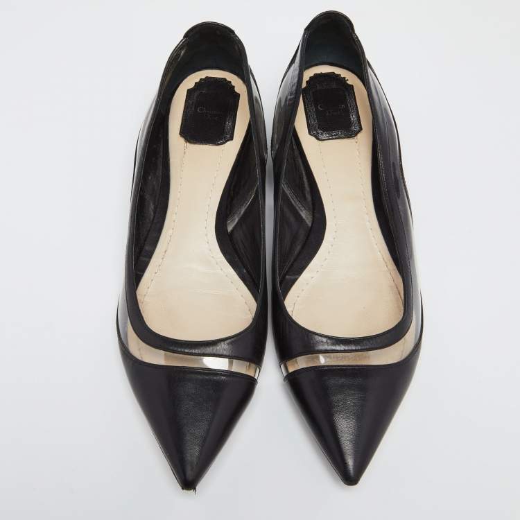 Pre Owned Dior Black Leather And PVC Pointed Toe Ballet Flats Size 41
