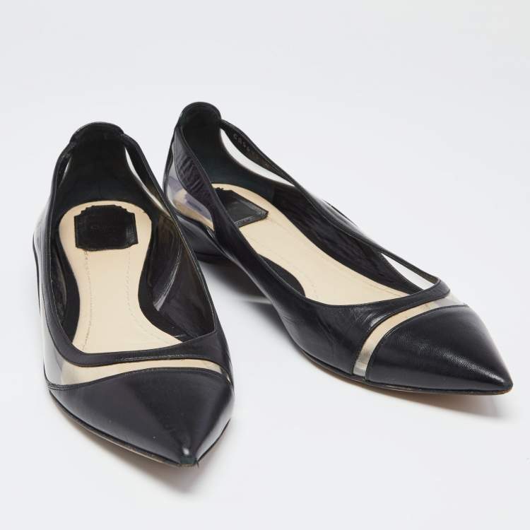 Pre Owned Dior Black Leather And PVC Pointed Toe Ballet Flats Size 41