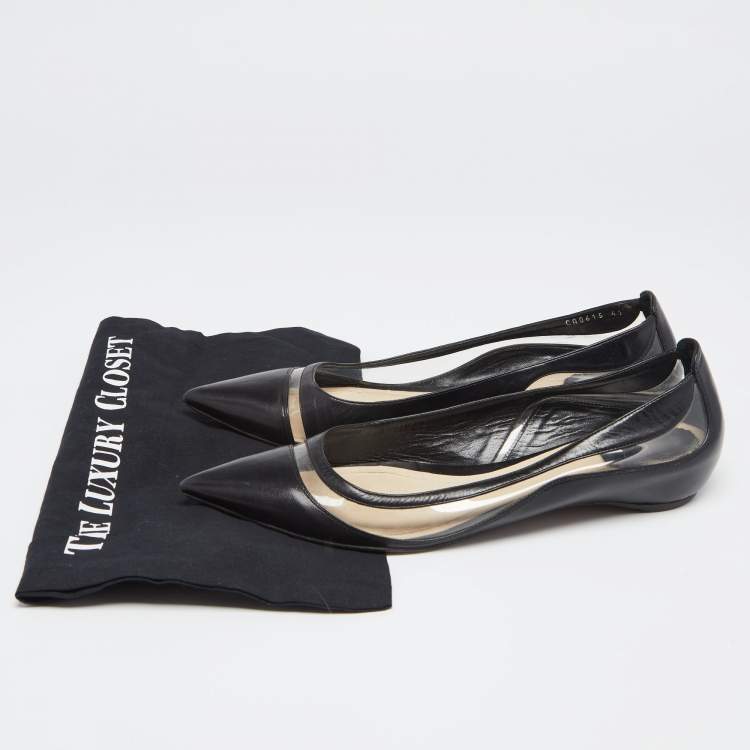 Pre Owned Dior Black Leather And PVC Pointed Toe Ballet Flats Size 41