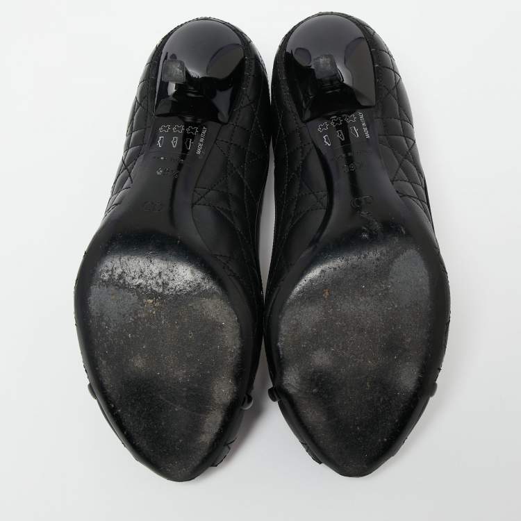 Pre Owned Dior Black Quilted Cannage Leather And Patent  Bow Detail Peep Toe Pumps Size 39.5