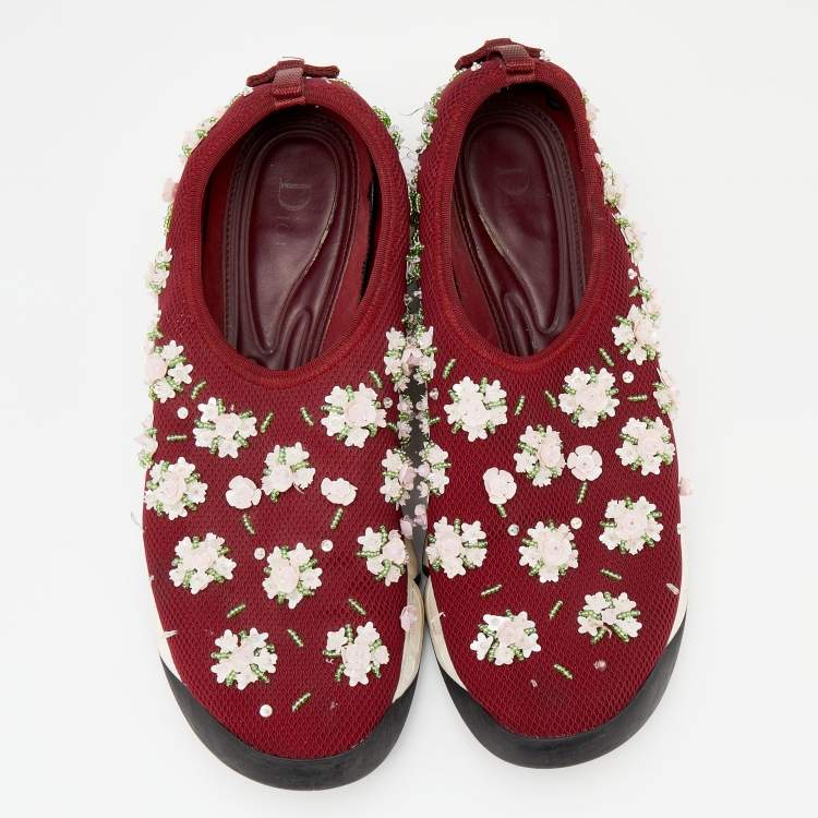 Pre Owned Dior Red Mesh Fusion Embellished Slip On Sneakers Size 39
