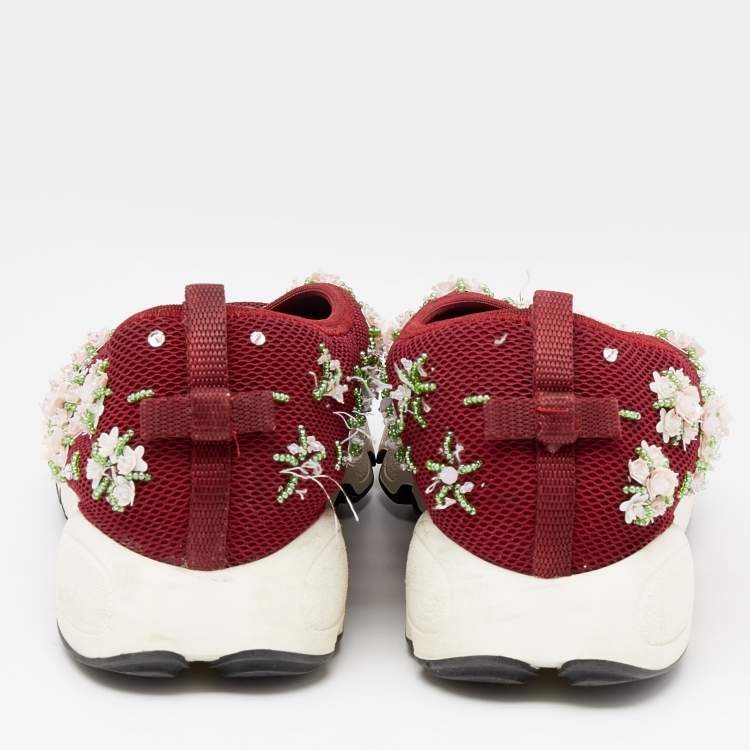 Pre Owned Dior Red Mesh Fusion Embellished Slip On Sneakers Size 39