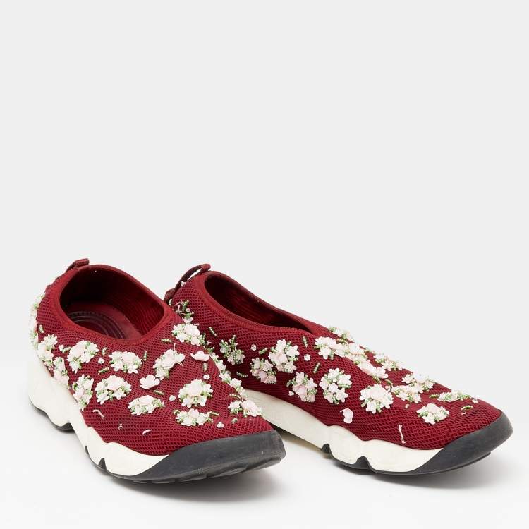 Pre Owned Dior Red Mesh Fusion Embellished Slip On Sneakers Size 39