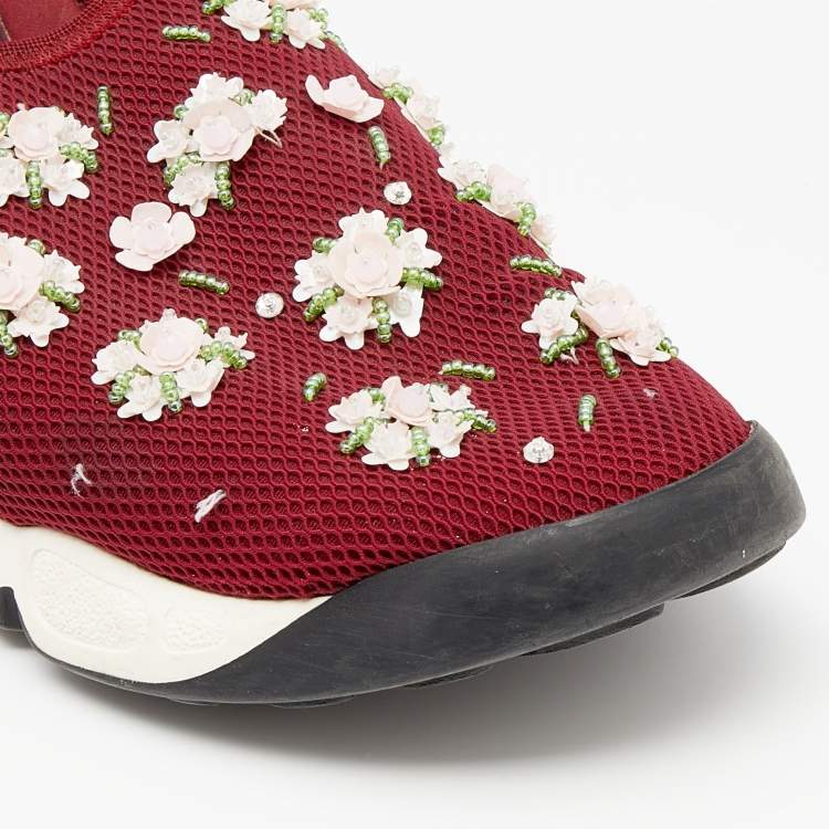 Pre Owned Dior Red Mesh Fusion Embellished Slip On Sneakers Size 39
