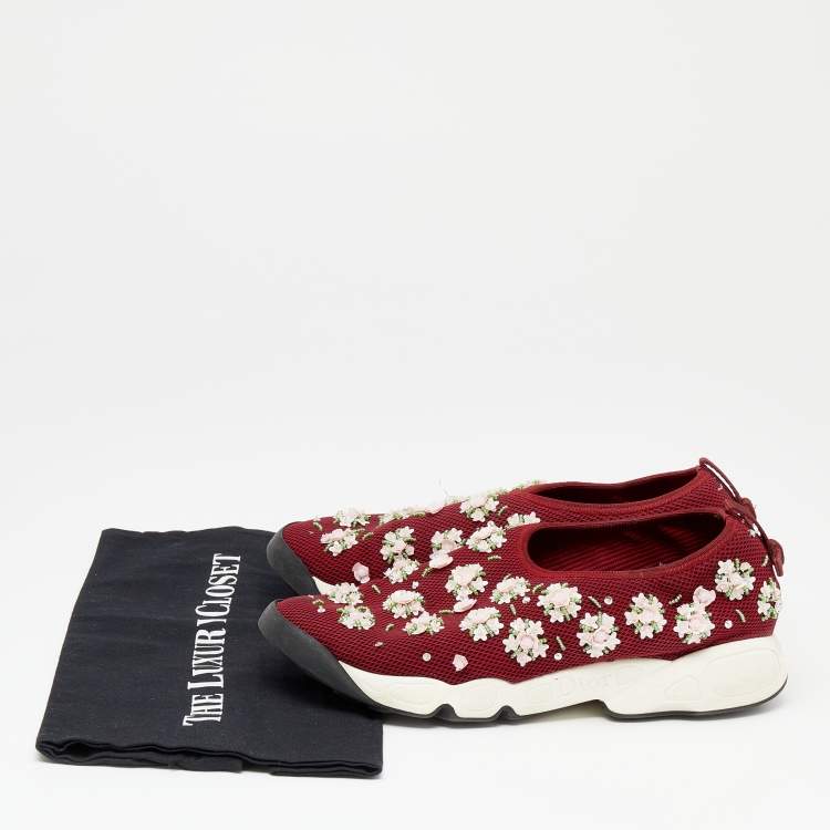 Pre Owned Dior Red Mesh Fusion Embellished Slip On Sneakers Size 39