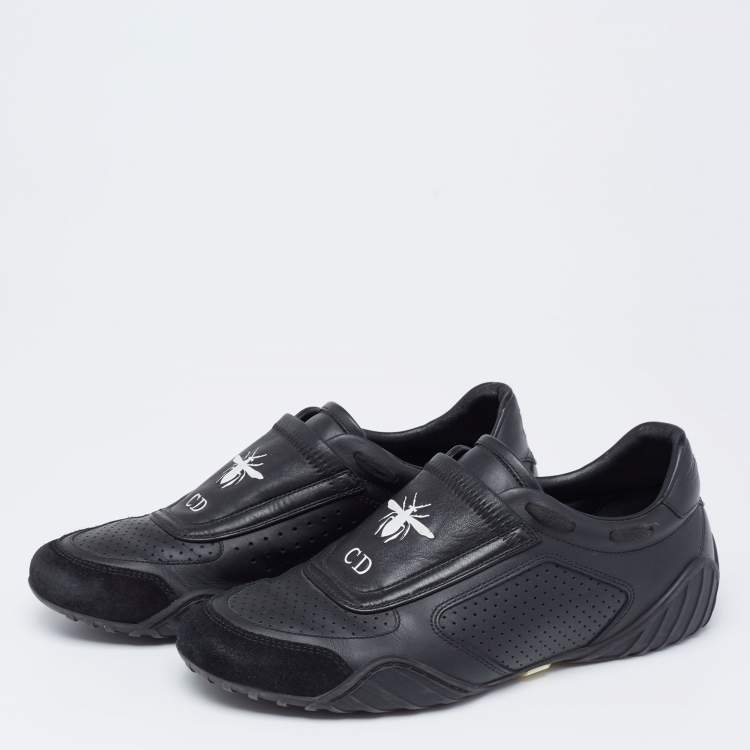 Pre Owned Dior Black Leather and Suede CD Bee Sneakers Size 37.5