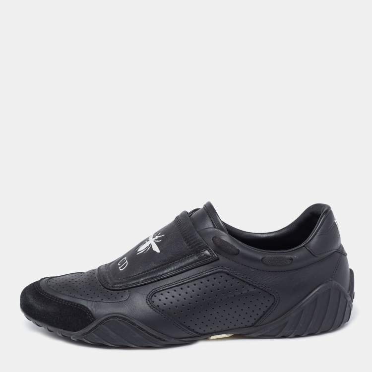 Pre Owned Dior Black Leather and Suede CD Bee Sneakers Size 37.5