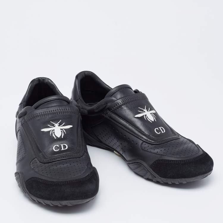 Pre Owned Dior Black Leather and Suede CD Bee Sneakers Size 37.5