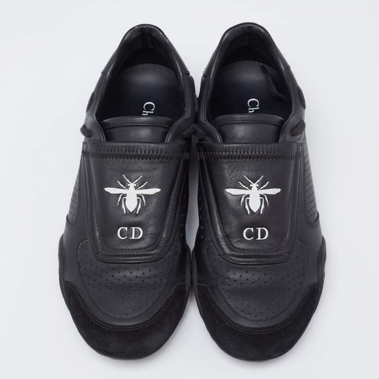 Pre Owned Dior Black Leather and Suede CD Bee Sneakers Size 37.5