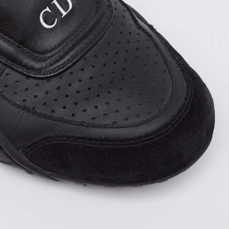 Pre Owned Dior Black Leather and Suede CD Bee Sneakers Size 37.5