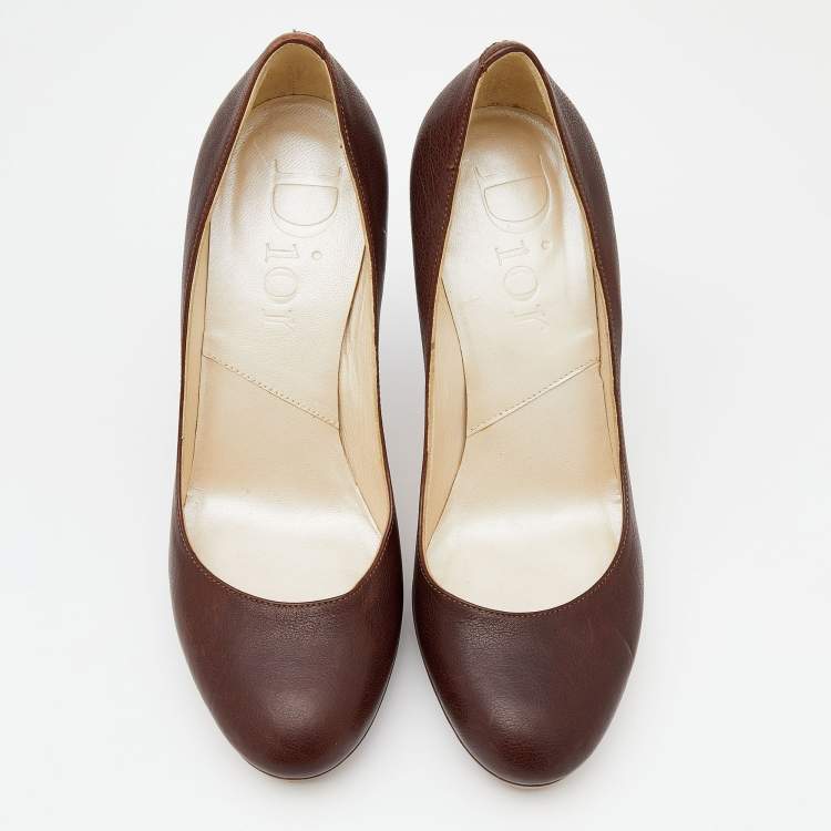 Pre Owned Dior Dark Brown Leather Wooden Platform Pumps Size 36