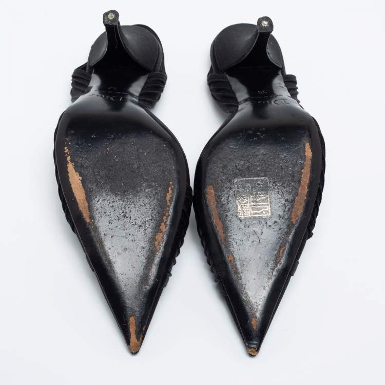 مملوكة مسبقًا Dior Black Satin Bow Slingback Pumps Size 36
