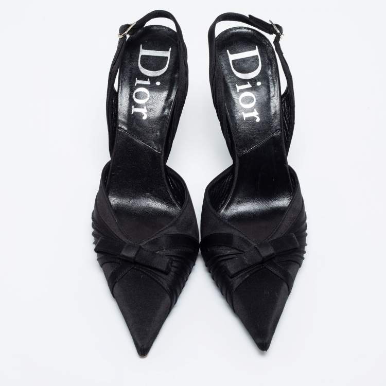 مملوكة مسبقًا Dior Black Satin Bow Slingback Pumps Size 36