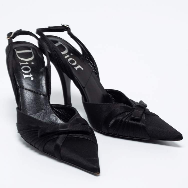 مملوكة مسبقًا Dior Black Satin Bow Slingback Pumps Size 36