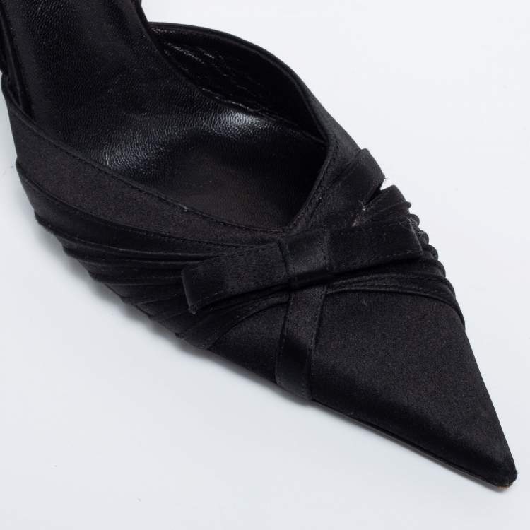 مملوكة مسبقًا Dior Black Satin Bow Slingback Pumps Size 36