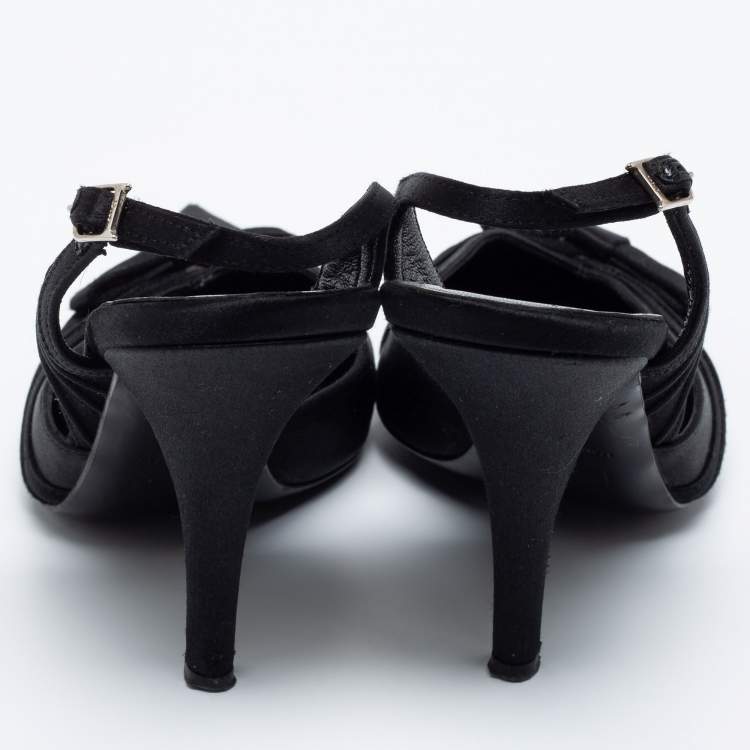 مملوكة مسبقًا Dior Black Satin Bow Slingback Pumps Size 36