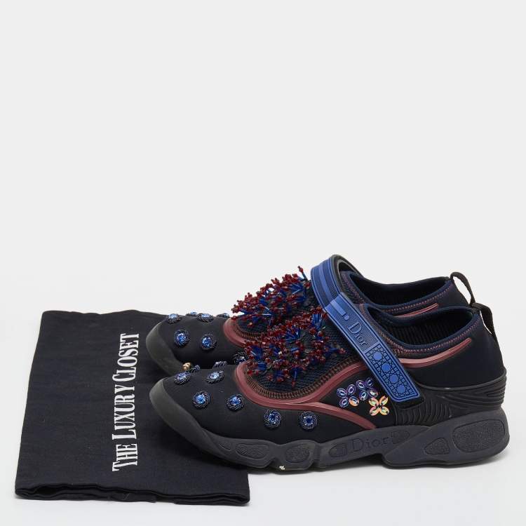 Pre Owned Dior Multicolor Fabric And Mesh Fusion Embellished Low Top Sneakers Size 39
