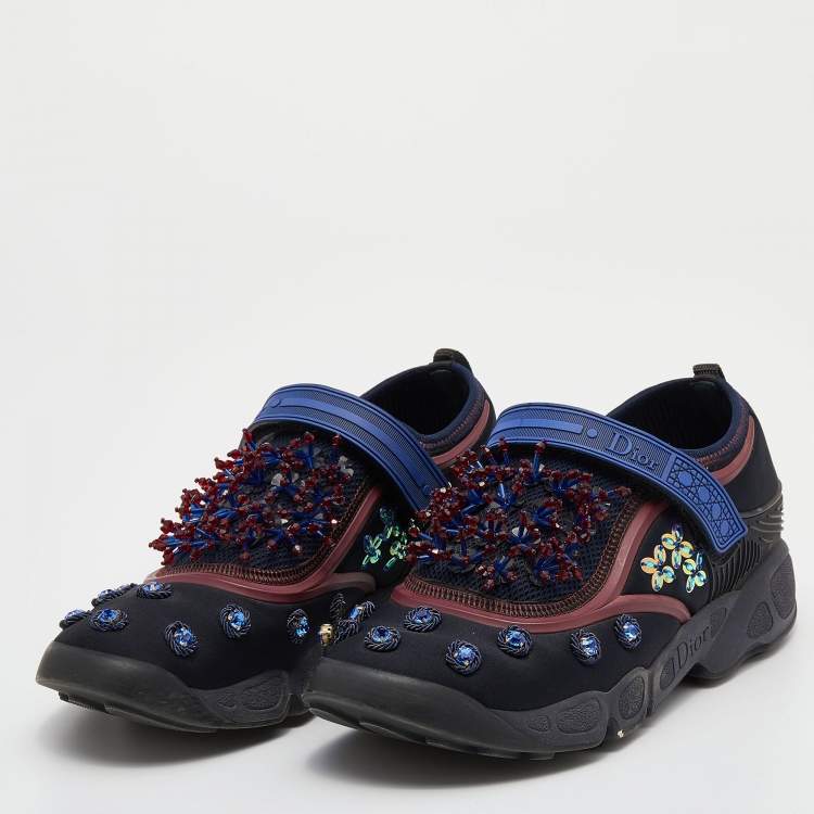 Pre Owned Dior Multicolor Fabric And Mesh Fusion Embellished Low Top Sneakers Size 39