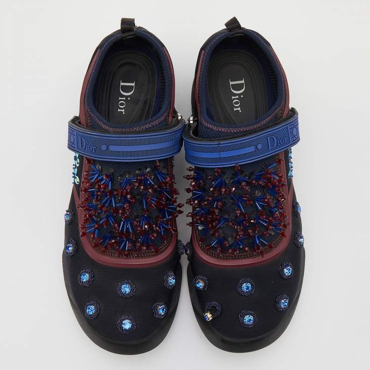 Pre Owned Dior Multicolor Fabric And Mesh Fusion Embellished Low Top Sneakers Size 39