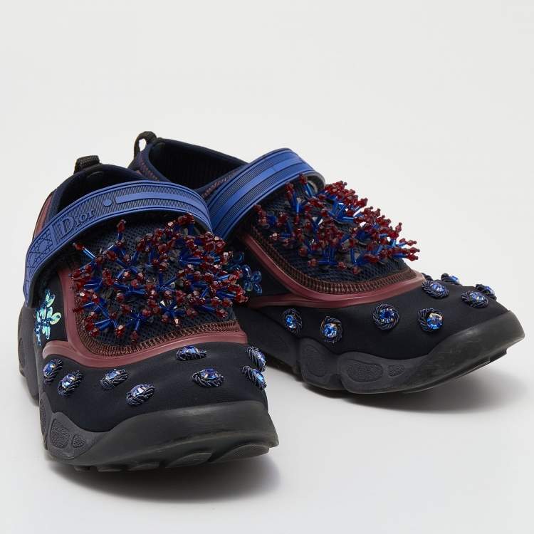 Pre Owned Dior Multicolor Fabric And Mesh Fusion Embellished Low Top Sneakers Size 39