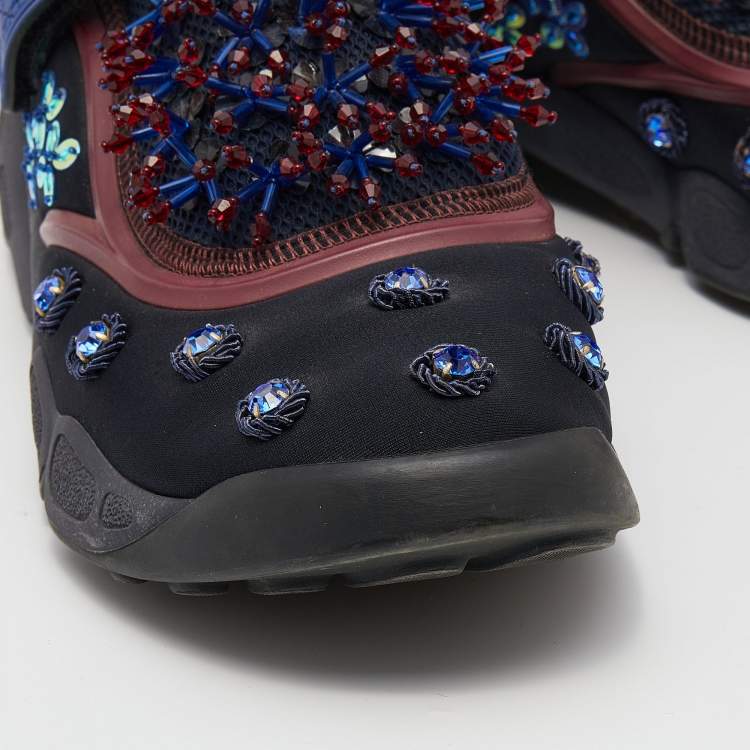 Pre Owned Dior Multicolor Fabric And Mesh Fusion Embellished Low Top Sneakers Size 39
