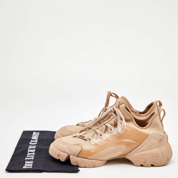 Pre Owned Dior Beige Stretch Fabric And Leather Trim D-Connect Low Top Sneakers Size 39