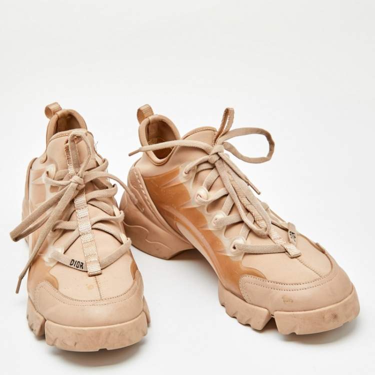 Pre Owned Dior Beige Stretch Fabric And Leather Trim D-Connect Low Top Sneakers Size 39