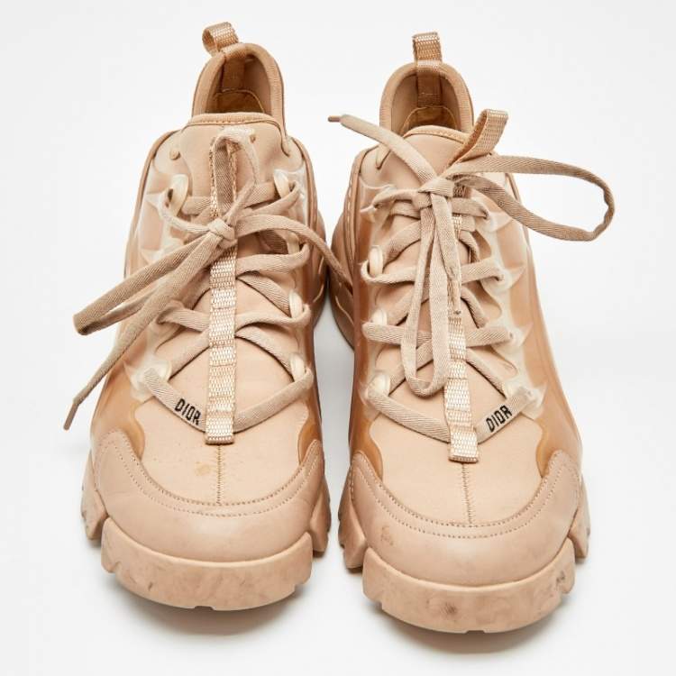 Pre Owned Dior Beige Stretch Fabric And Leather Trim D-Connect Low Top Sneakers Size 39