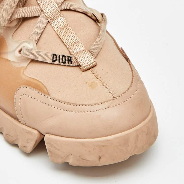 Pre Owned Dior Beige Stretch Fabric And Leather Trim D-Connect Low Top Sneakers Size 39