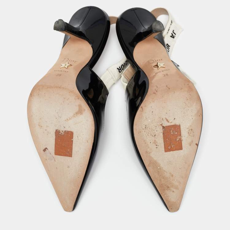 مملوكة مسبقًا Dior Black Patent Leather J'adior Slingback Pumps Size 38