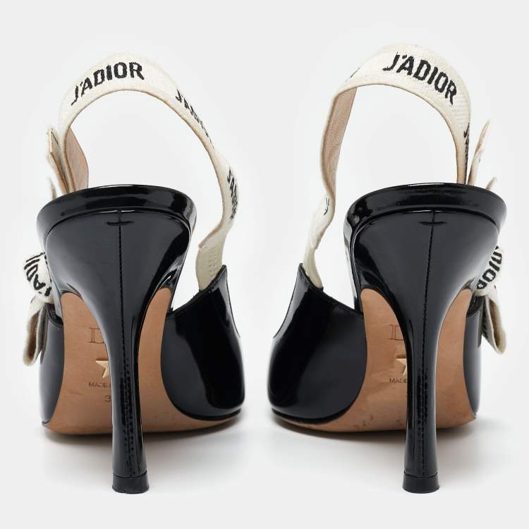 مملوكة مسبقًا Dior Black Patent Leather J'adior Slingback Pumps Size 38