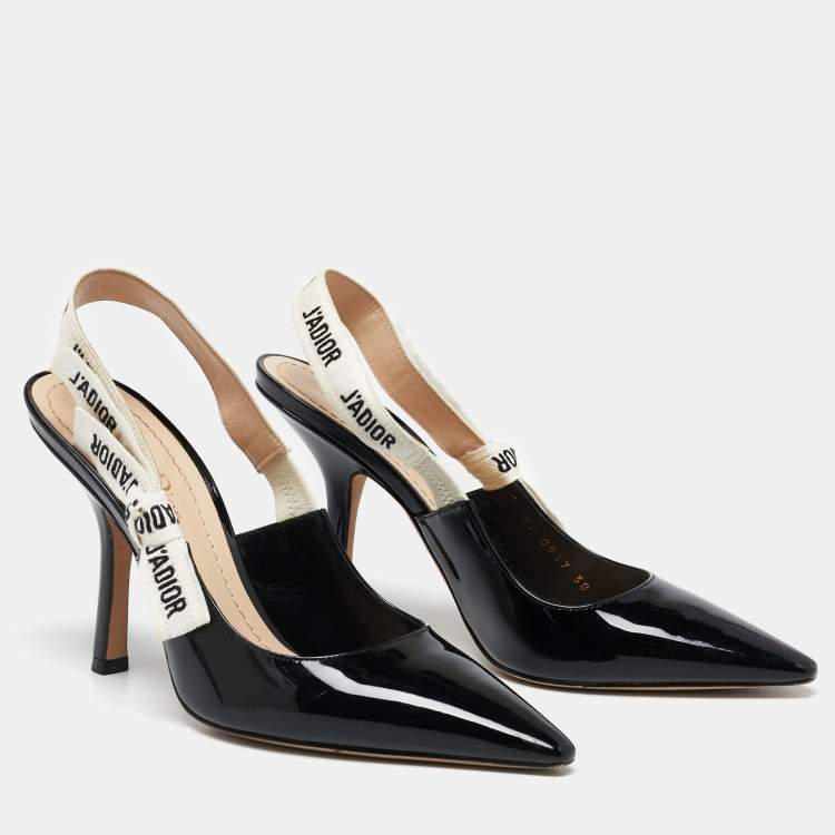 مملوكة مسبقًا Dior Black Patent Leather J'adior Slingback Pumps Size 38