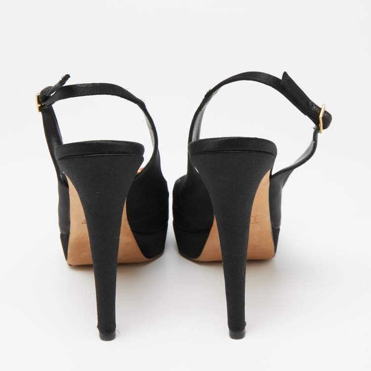 Pre Owned Dior Black Satin Crystal Embellished Buckle Slingback Pumps Size 39