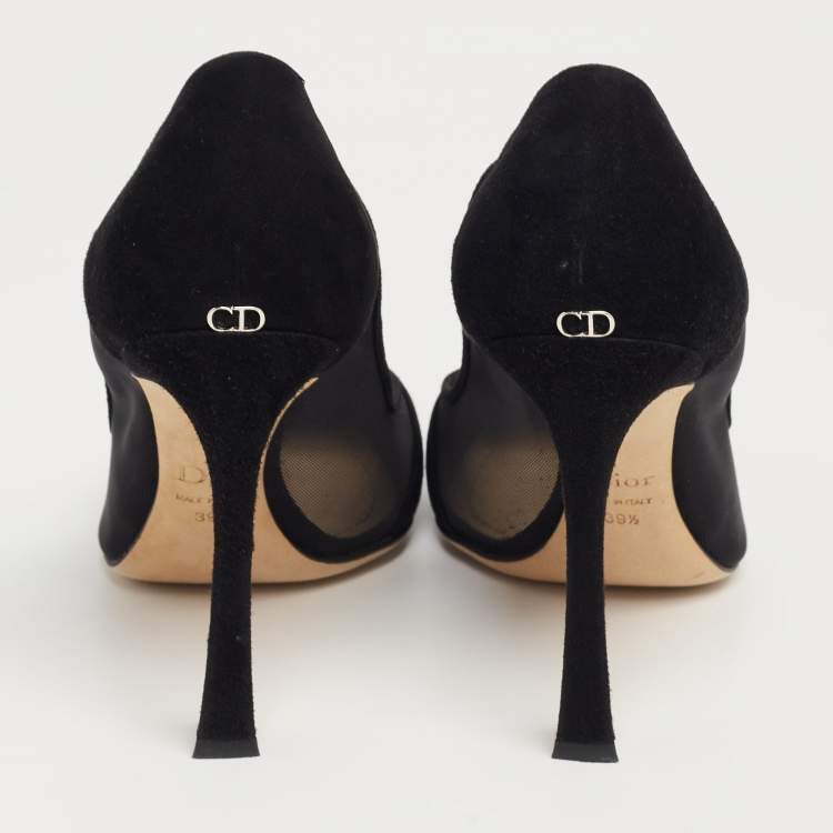 Pre Owned Dior Black Mesh and Suede Songe Pointed-Toe Pumps Size 39.5