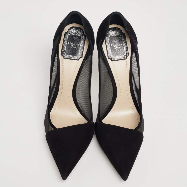 Pre Owned Dior Black Mesh and Suede Songe Pointed-Toe Pumps Size 39.5