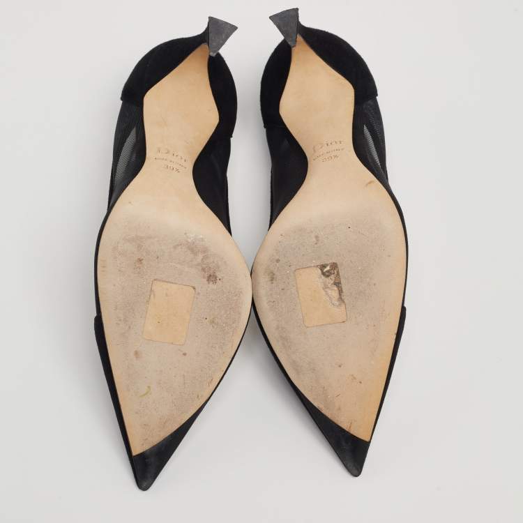 Pre Owned Dior Black Mesh and Suede Songe Pointed-Toe Pumps Size 39.5