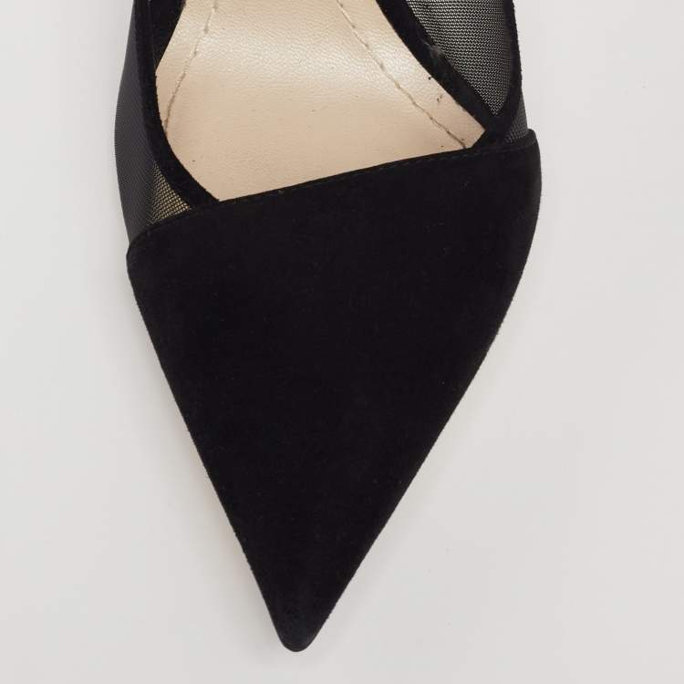 Pre Owned Dior Black Mesh and Suede Songe Pointed-Toe Pumps Size 39.5