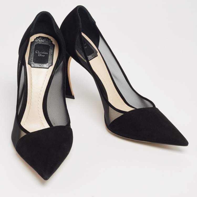 Pre Owned Dior Black Mesh and Suede Songe Pointed-Toe Pumps Size 39.5
