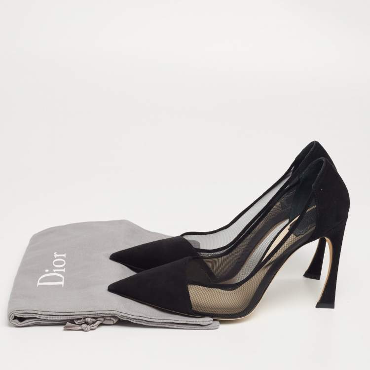 Pre Owned Dior Black Mesh and Suede Songe Pointed-Toe Pumps Size 39.5