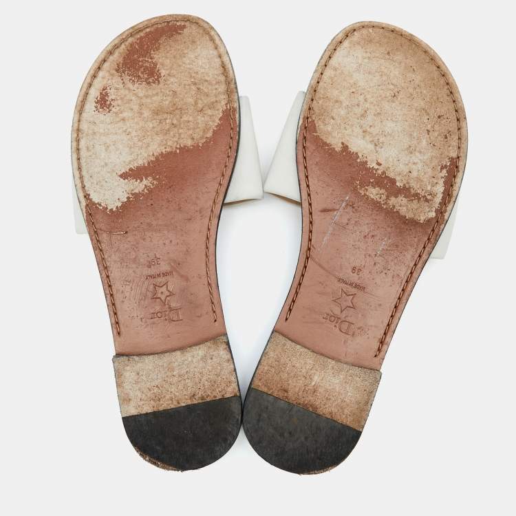 Pre Owned Dior White Leather Revolution Logo Flat Slides Size 39