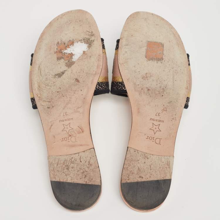 Pre Owned Dior Tri-Color Canvas Dway Flat Slides Size 37